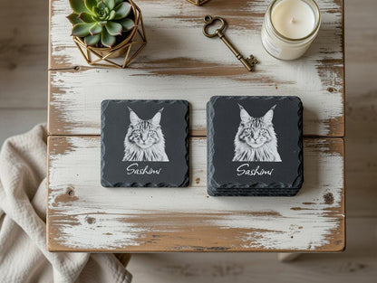 Personalized Pet Portrait Slate Coaster