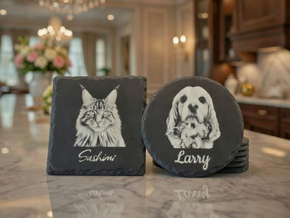 Personalized Pet Portrait Slate Coaster
